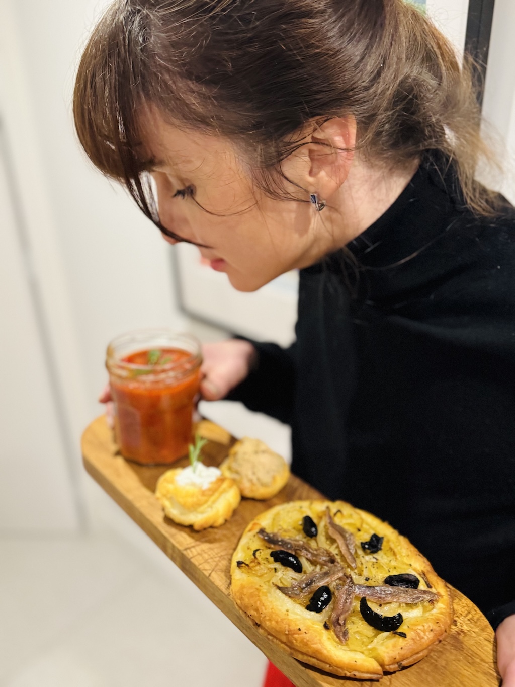 Mediterranean appetizers on a wooden board